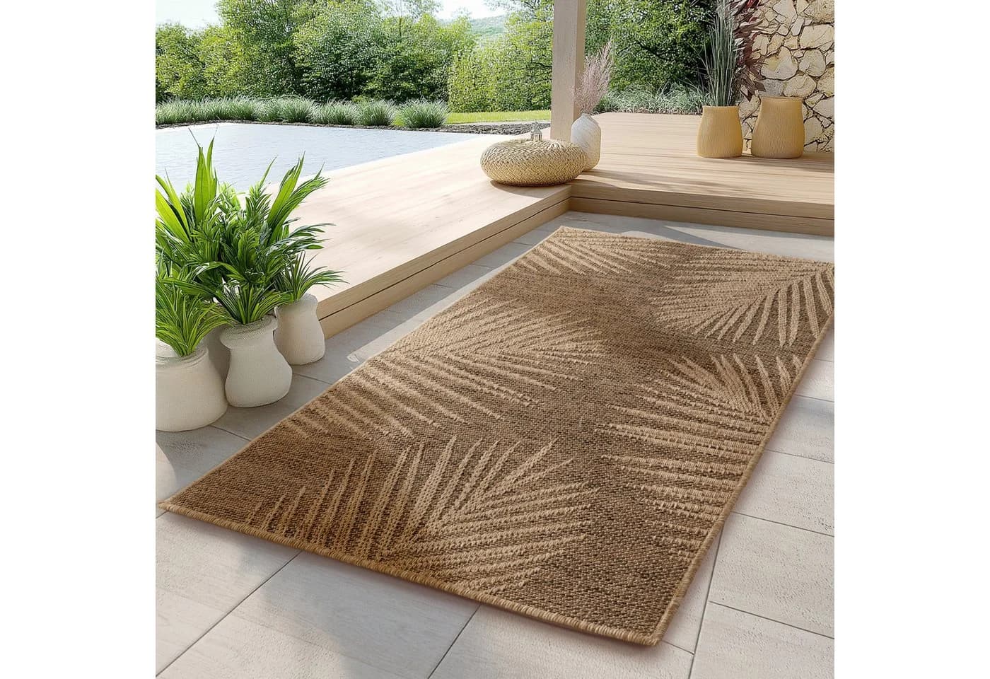 Carpettex Outdoorteppich Boho Design Beige Läufer Wetterfest