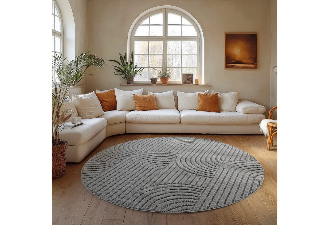 Carpettex Designteppich Einfarbig Boucle Loop, Rund, Höhe: 7 mm, Teppich Wohnzimmer, Schlafzimmer, Gästezimmer - Bild 2