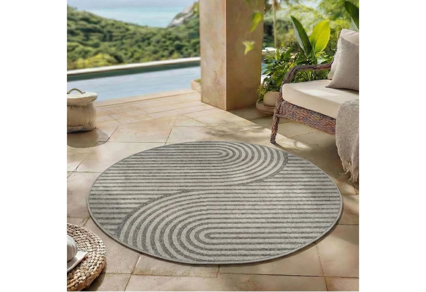 Carpettex Outdoorteppich Boho Grau Flachgewebt Wetterfest