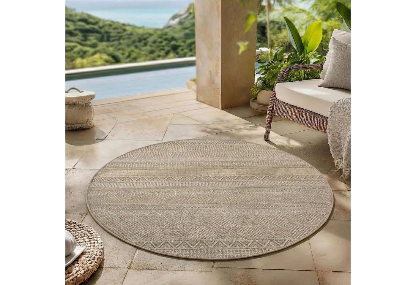 Carpettex Outdoorteppich Rund Beige Wetterfest Modern Design