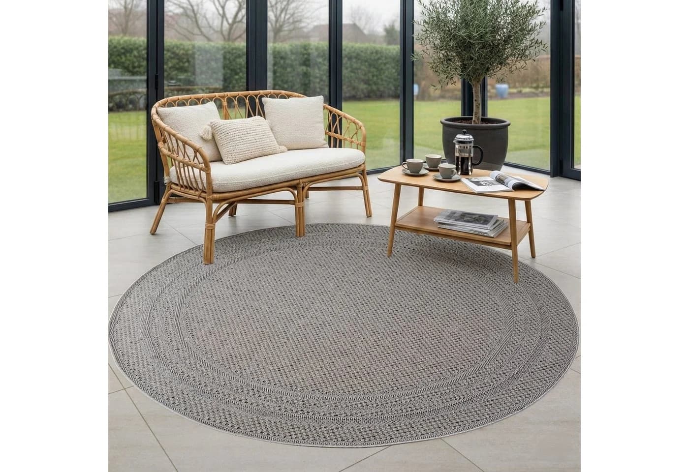 Carpettex Outdoorteppich Grau Rund Wetterfest Modern - Bild 2