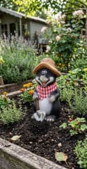 Dragimex Gartenfigur Deko Maulwurf mit Halstuch Keramik Bild 1