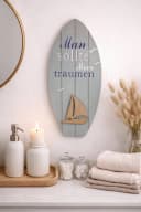 finehomegarden Dekofigur Surfbrett Board Aqua Blau Creme Holz Maritim Bild 1