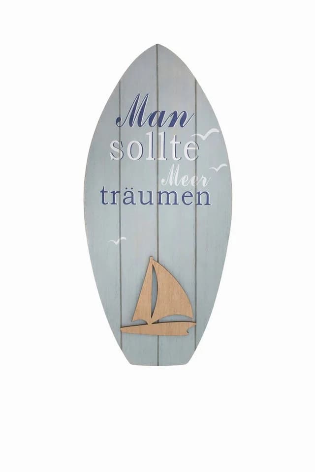 finehomegarden Dekofigur Surfbrett Board Aqua Blau Creme Holz Maritim - Bild 3