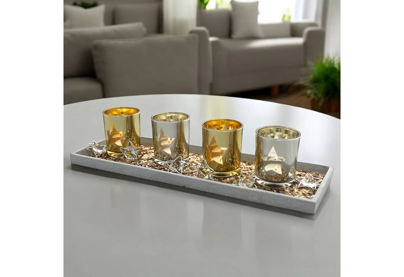 Dragimex Dekotablett Polyresin Grau Betonoptik