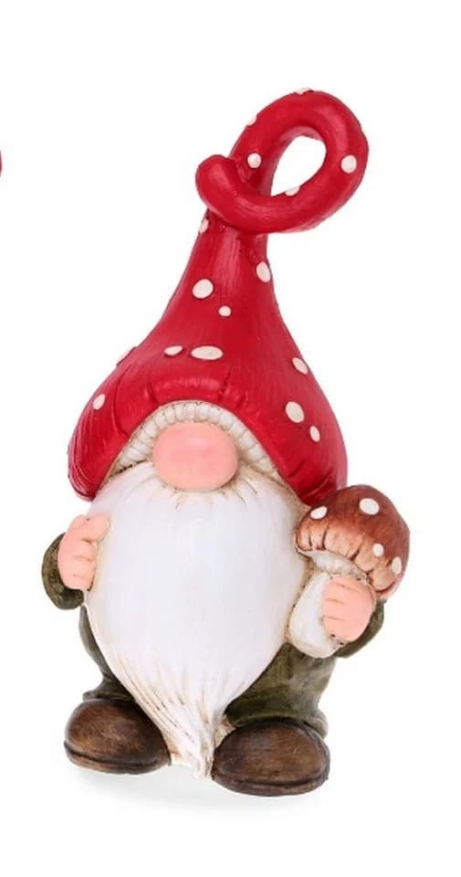 Dragimex Wichtel aus Polyresin rot/weiß mit Pilz oder Igel
