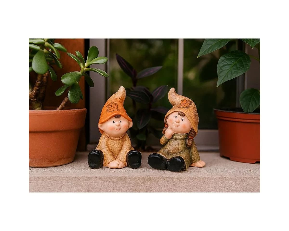 Dragimex Dekofigur Sitzende Herbstkinder Terrakotta 2er Set