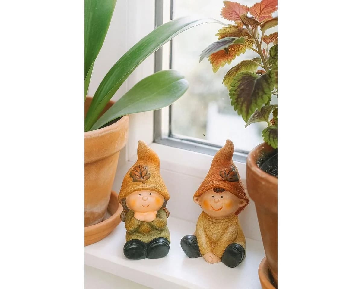 Dragimex Dekofigur Sitzende Herbstkinder Terrakotta 2er Set