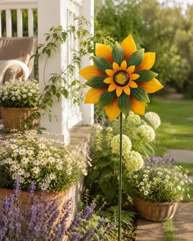 finehomegarden Gartenstecker Sonnenblume Windrad Metall gelb/grün