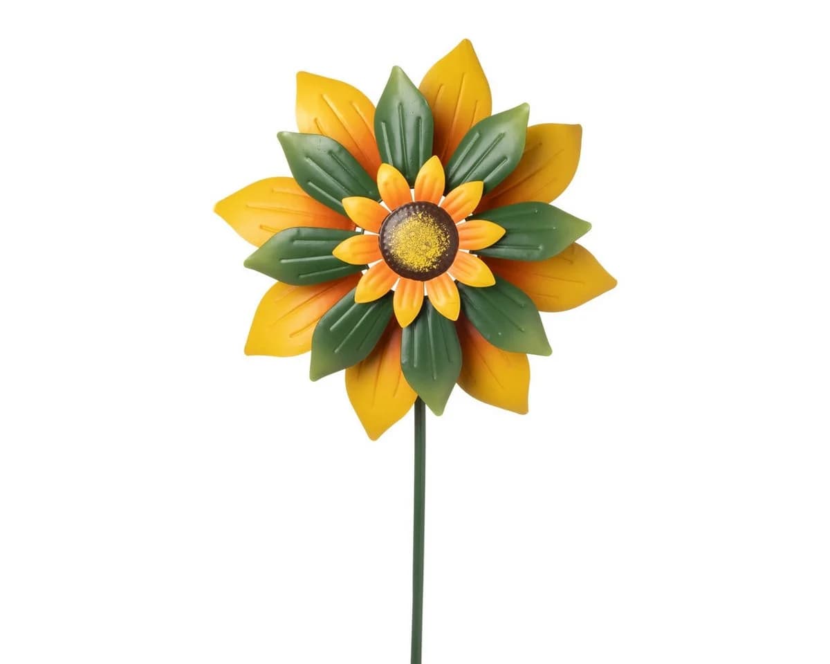 finehomegarden Gartenstecker Sonnenblume Windrad Metall gelb/grün - Bild 2
