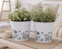 finehomegarden Übertopf Blumentopf Metall Blumenmotiv Weiß Bild 4