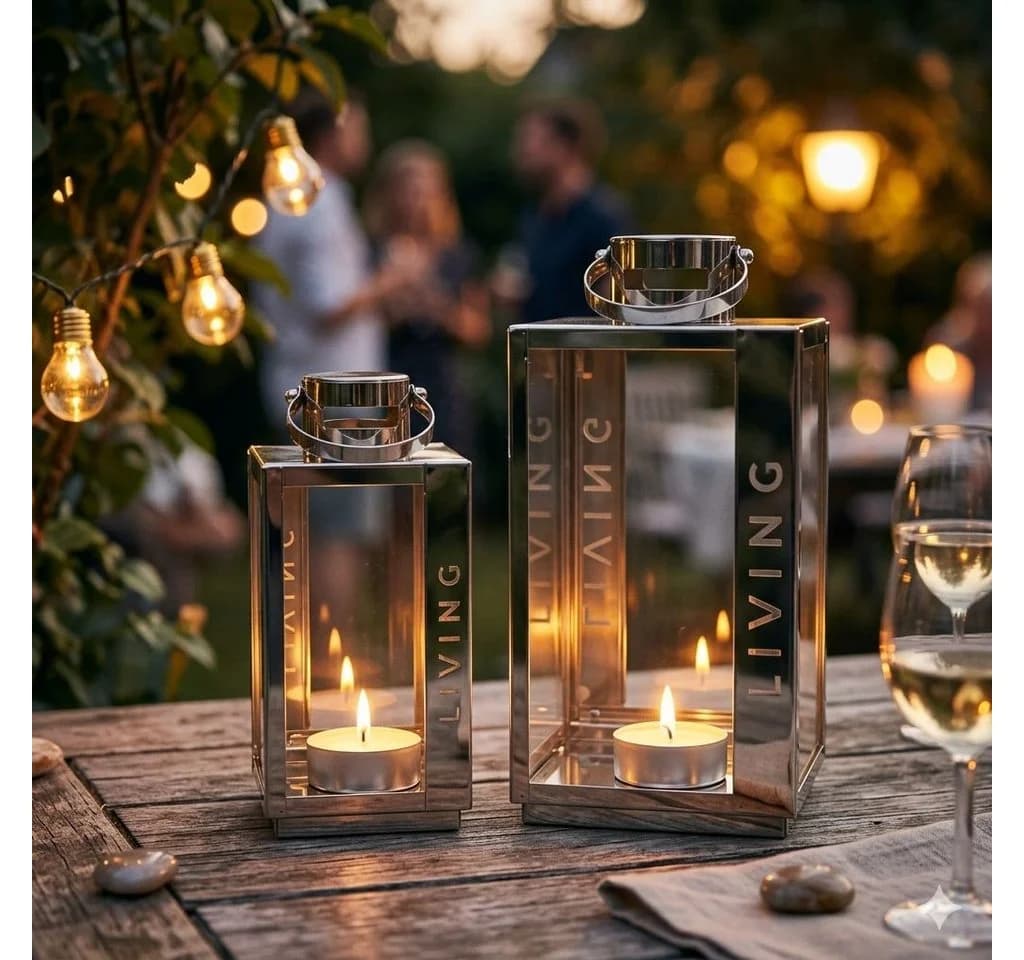 Dragimex Kerzenlaterne 2er Set Silber Edelstahl Glas Modern