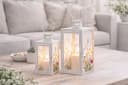 finehomegarden Kerzenlaterne mit Blütenmotiv Weiß Metall & Glas Bild 3
