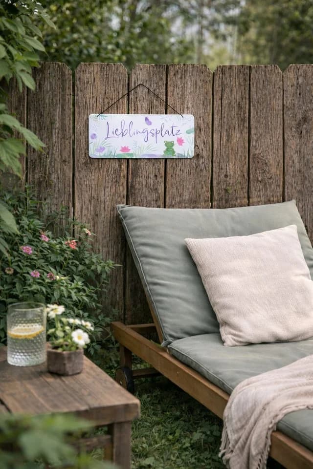 finehomegarden Dekoschild "Lieblingsplatz" Metall Geprägt Bunt