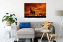 Pixxprint Leinwandbild Giraffen im Sonnenuntergang Bunt Bild 1