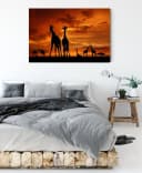 Pixxprint Leinwandbild Giraffen im Sonnenuntergang Bunt Bild 3