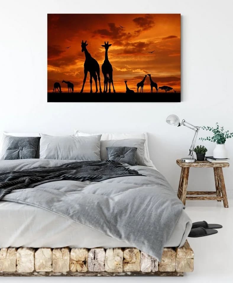 Pixxprint Leinwandbild Giraffen im Sonnenuntergang Bunt - Bild 3