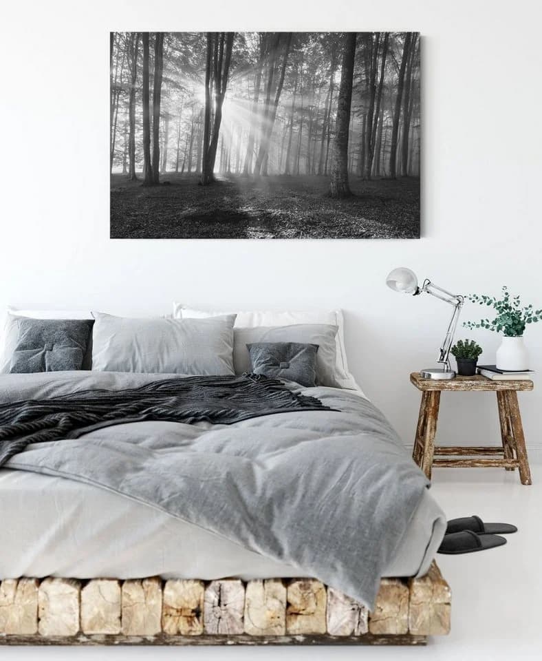 Pixxprint Leinwandbild Wald mit Sonnenstrahlen Bunt - Bild 3