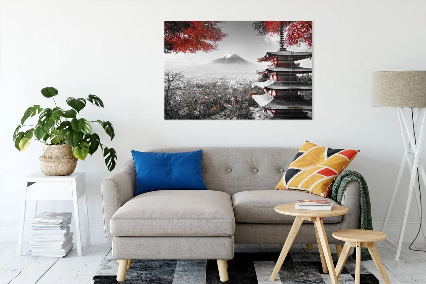 Pixxprint Leinwandbild Japanischer Tempel im Herbst Bunt