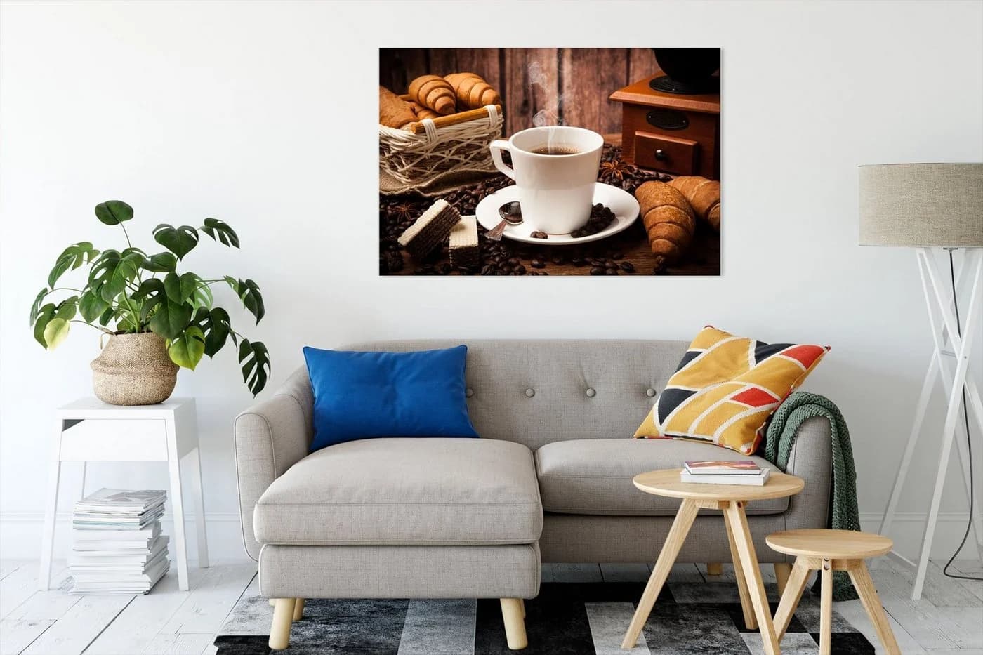 Pixxprint Leinwandbild Kaffee Bunt Echtholzrahmen