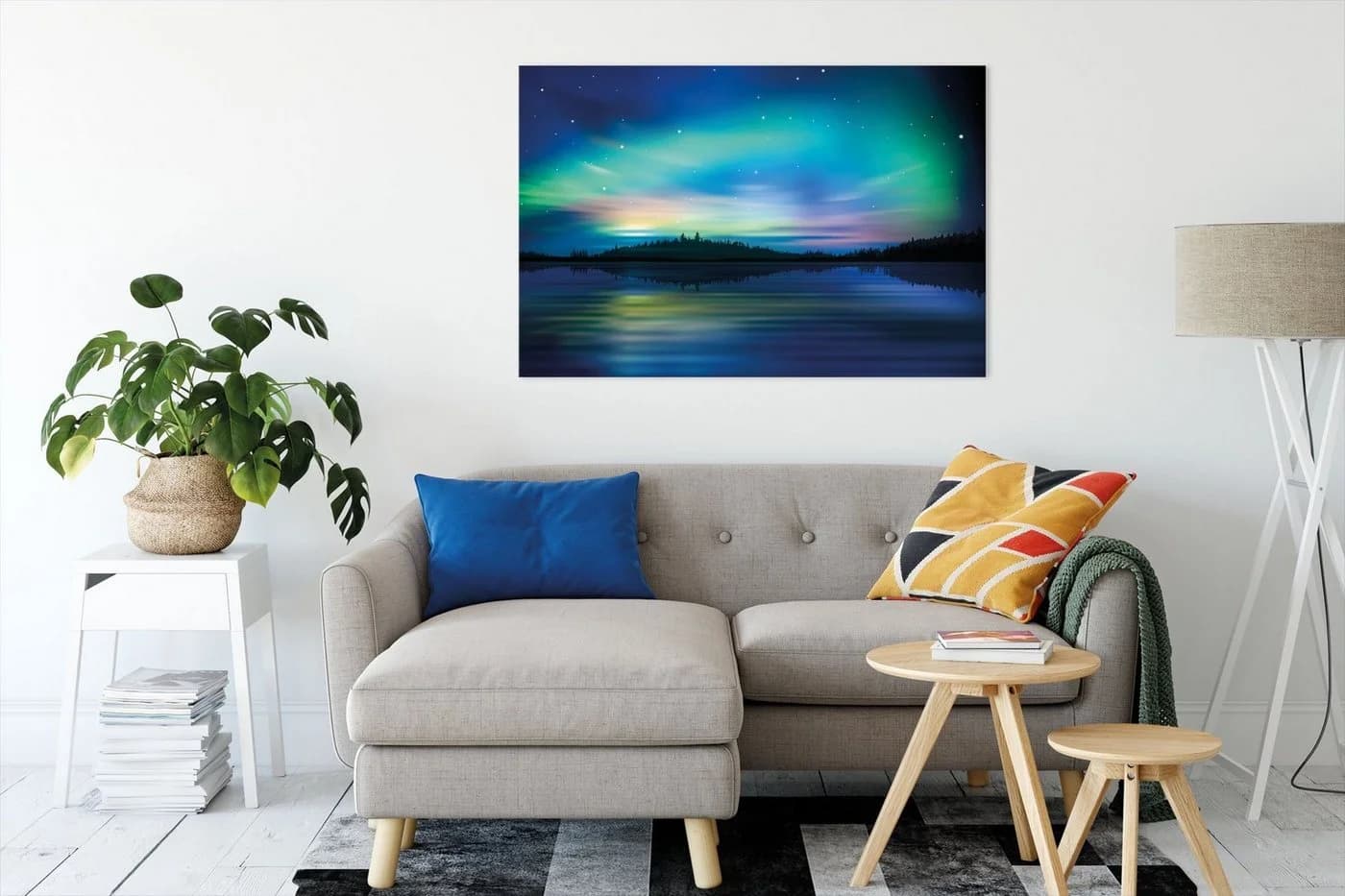 Pixxprint Leinwandbild Finnische Polarlichter Modern Bunt