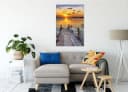 Pixxprint Leinwandbild Steg bei Sonnenuntergang Bunt Bild 1