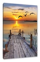 Pixxprint Leinwandbild Steg bei Sonnenuntergang Bunt Bild 2