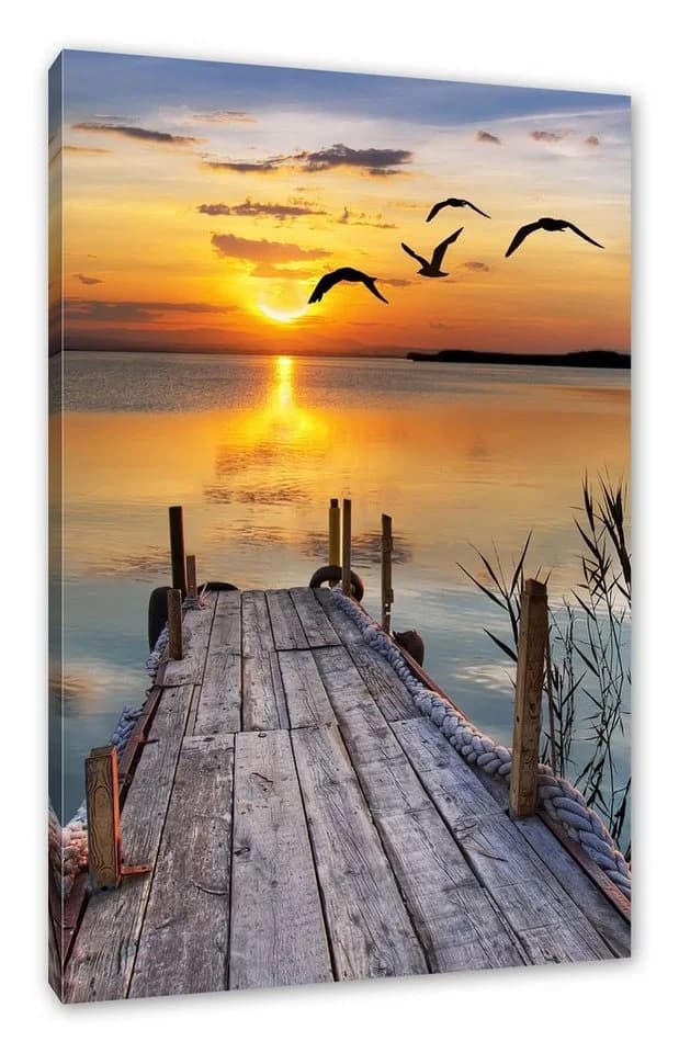 Pixxprint Leinwandbild Steg bei Sonnenuntergang Bunt - Bild 2
