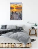 Pixxprint Leinwandbild Steg bei Sonnenuntergang Bunt Bild 3
