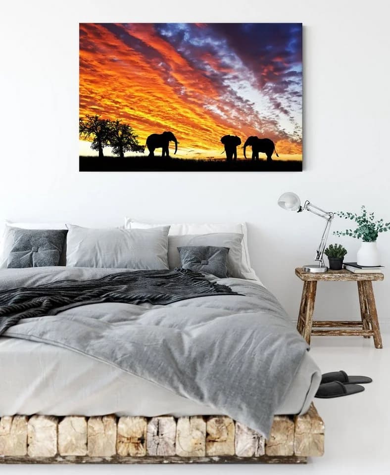 Pixxprint Leinwandbild Elefanten in Wüste Bunt - Bild 3