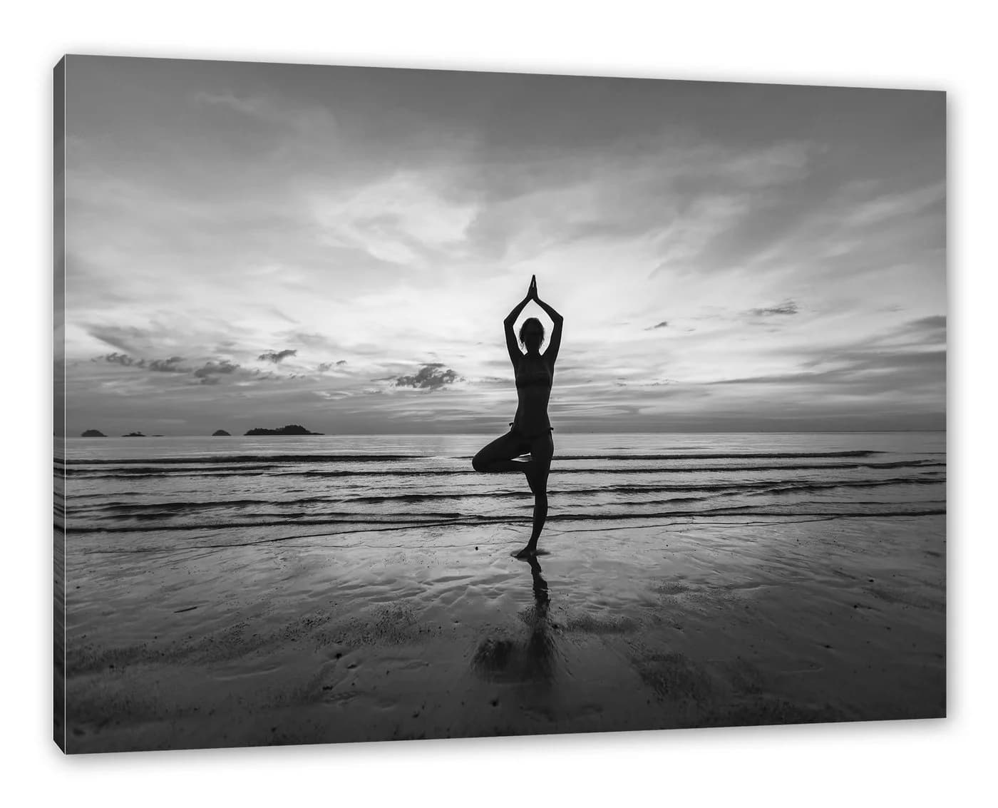 Pixxprint Leinwandbild Yoga am Strand Schwarz-Weiß Kunst - Bild 2