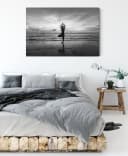 Pixxprint Leinwandbild Yoga am Strand Schwarz-Weiß Kunst Bild 3