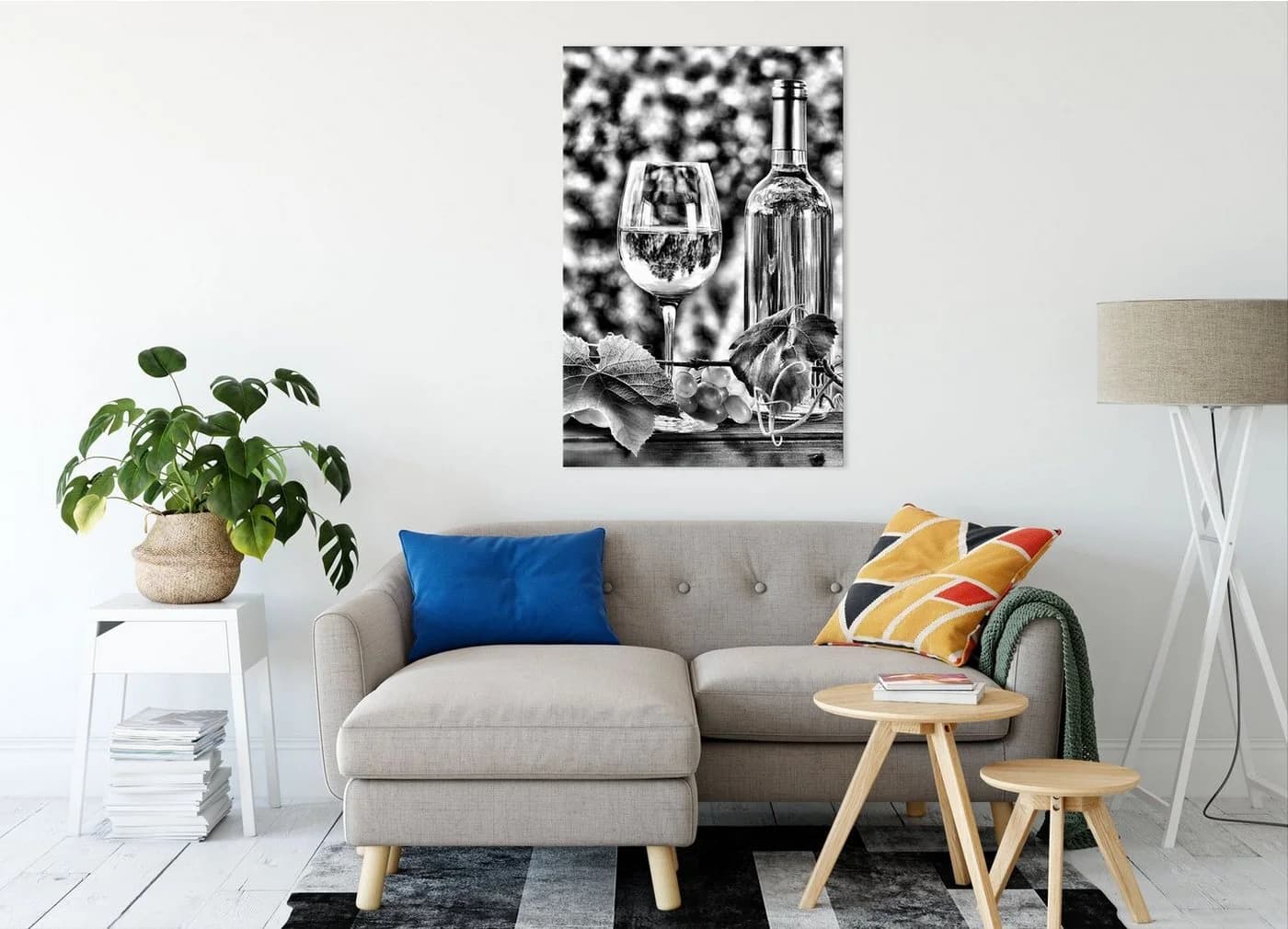 Pixxprint Leinwandbild Wein und Weintrauben Bunt