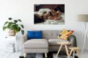 Pixxprint Leinwandbild Frau in Dessous Bett Bunt Bild 1
