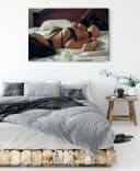 Pixxprint Leinwandbild Frau in Dessous Bett Bunt Bild 3
