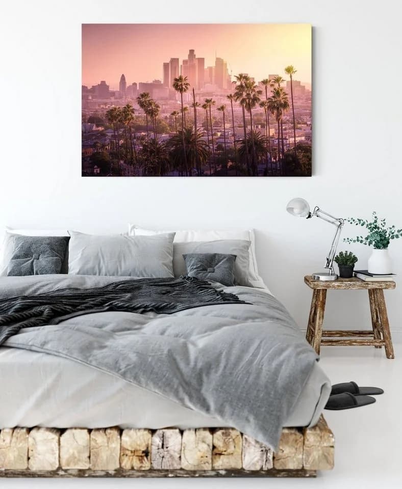 Pixxprint Leinwandbild Palmen vor Skyline Los Angeles Bunt - Bild 3