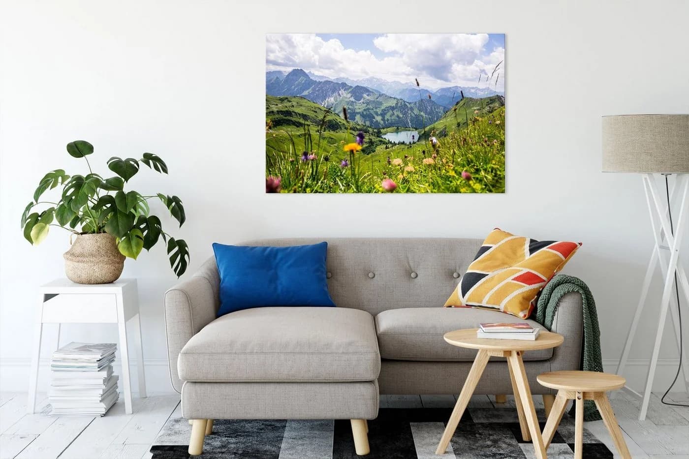 Pixxprint Leinwandbild Wiesenblumen in den Bergen Bunt - Bild 1