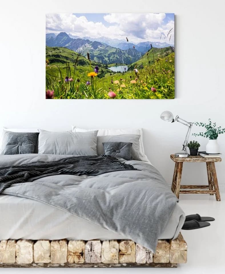 Pixxprint Leinwandbild Wiesenblumen in den Bergen Bunt - Bild 3