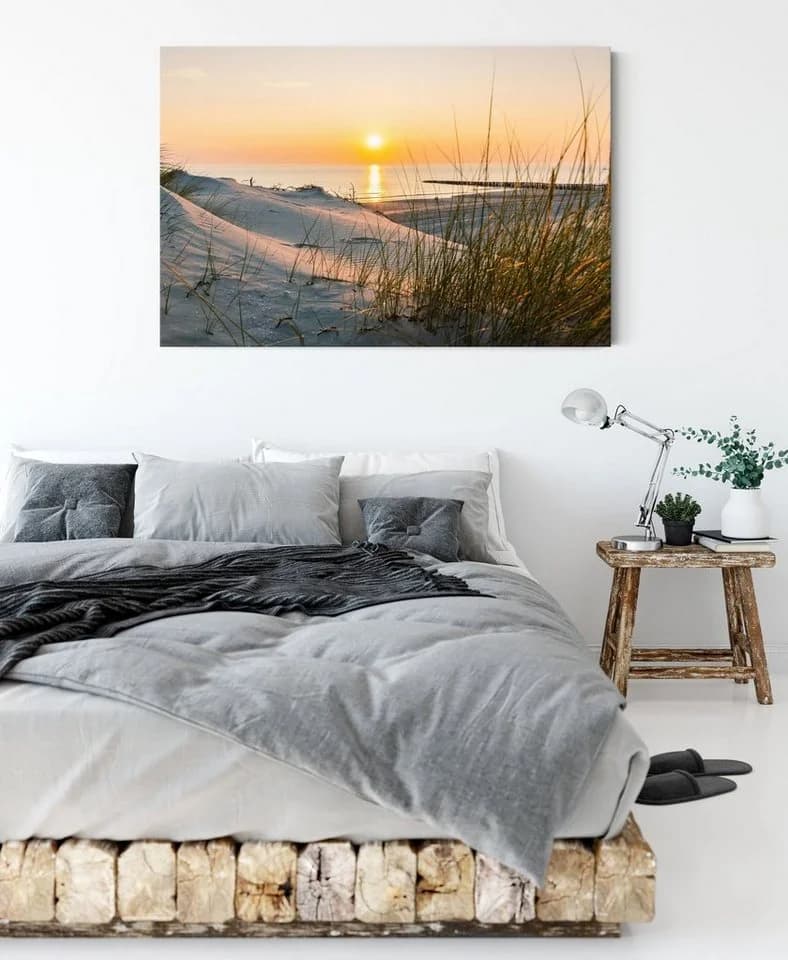 Pixxprint Leinwandbild Dünenblick Meer Sonnenuntergang - Bild 3