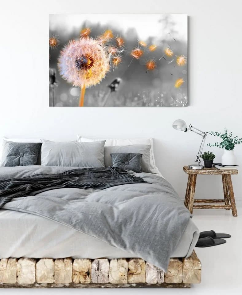 Pixxprint Leinwandbild Nahaufnahme Pusteblume Sonnenuntergang B&W Detail - Bild 3