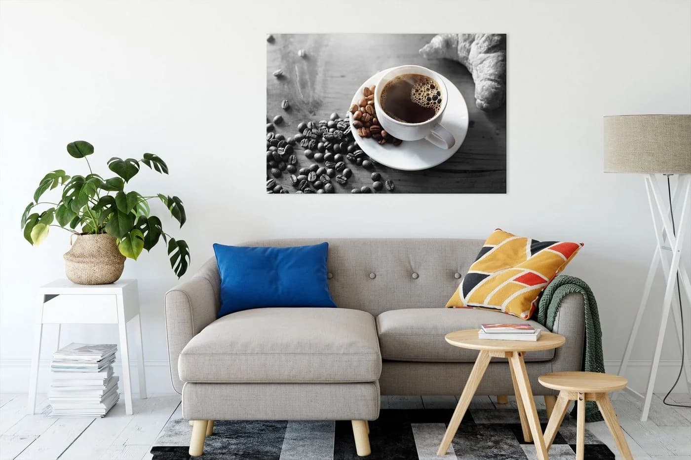 Pixxprint Leinwandbild Tasse Kaffee Schwarz-Weiß - Bild 1