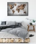 Pixxprint Leinwandbild Weltkarte Altes Holz B&W Detail Bild 3