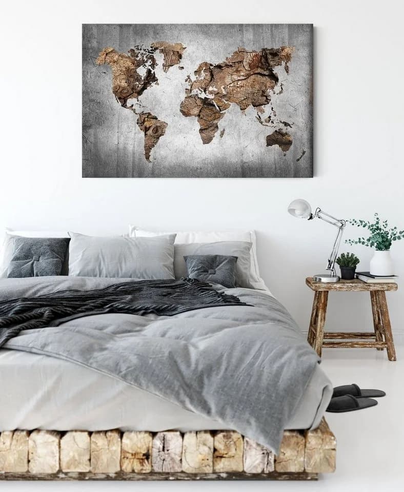Pixxprint Leinwandbild Weltkarte Altes Holz B&W Detail - Bild 3