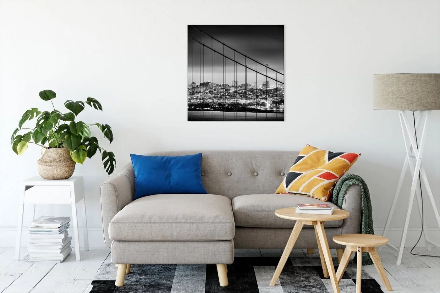 Pixxprint Leinwandbild San Francisco Skyline Bunt Schwarz