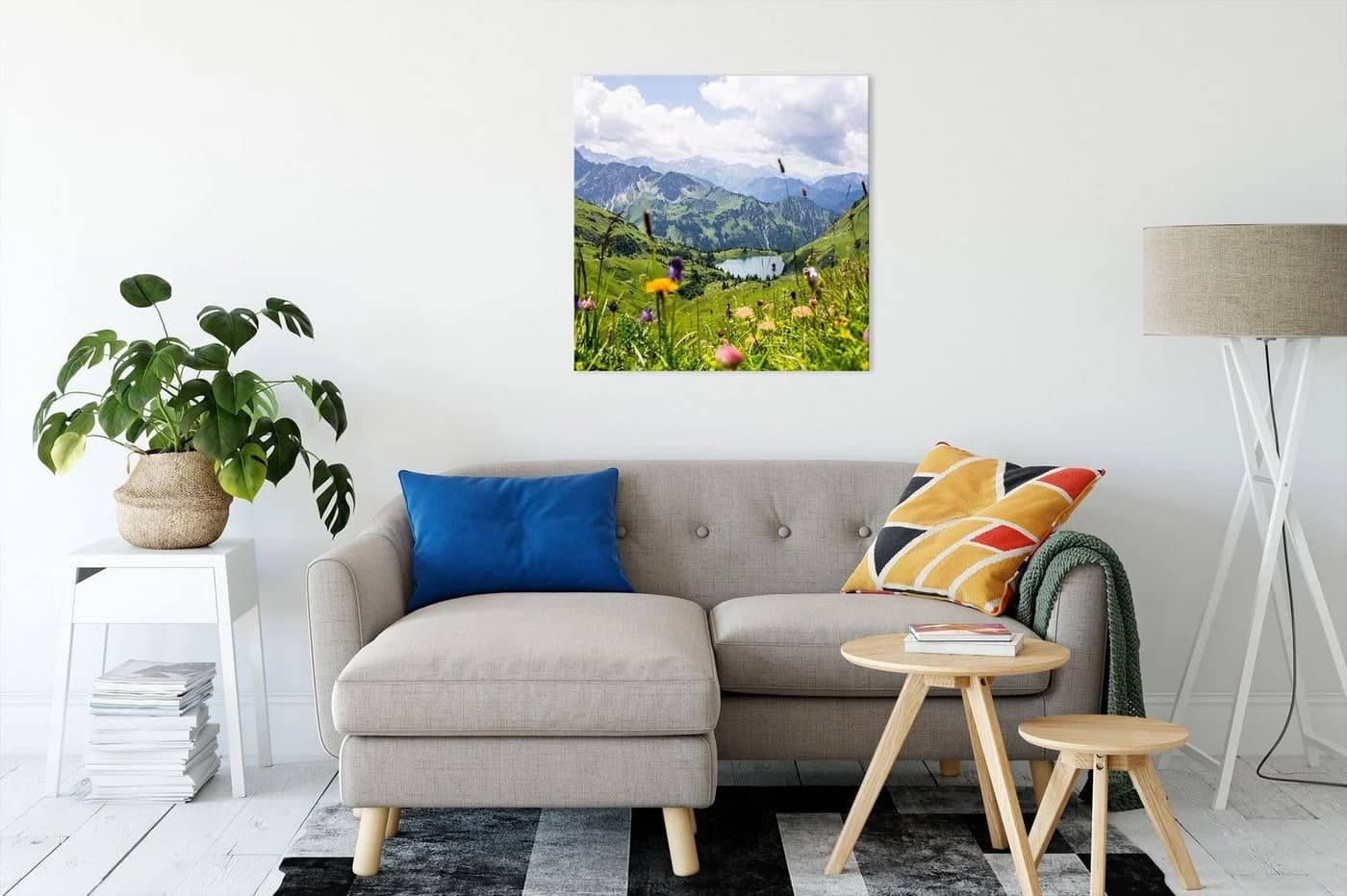 Pixxprint Leinwandbild Wiesenblumen in den Bergen Bunt