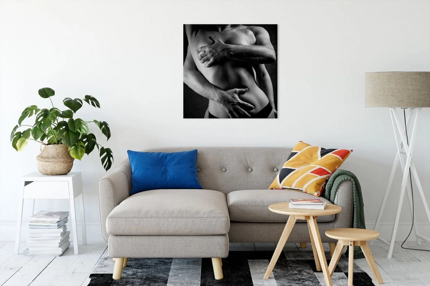 Pixxprint Leinwandbild Sinnliche Umarmung von hinten nackt, Leinwandbild fertig bespannt, inkl. Zackenaufhänger