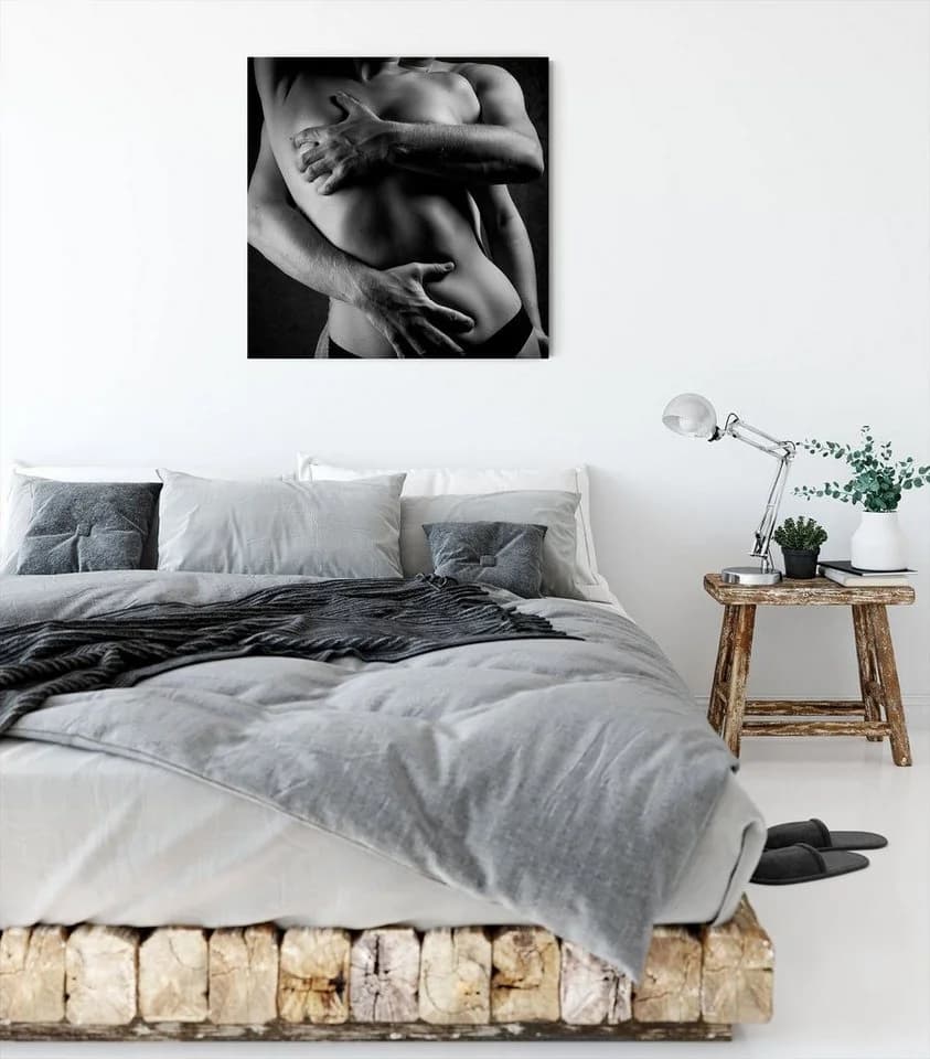 Pixxprint Leinwandbild Sinnliche Umarmung von hinten nackt, Leinwandbild fertig bespannt, inkl. Zackenaufhänger - Bild 3