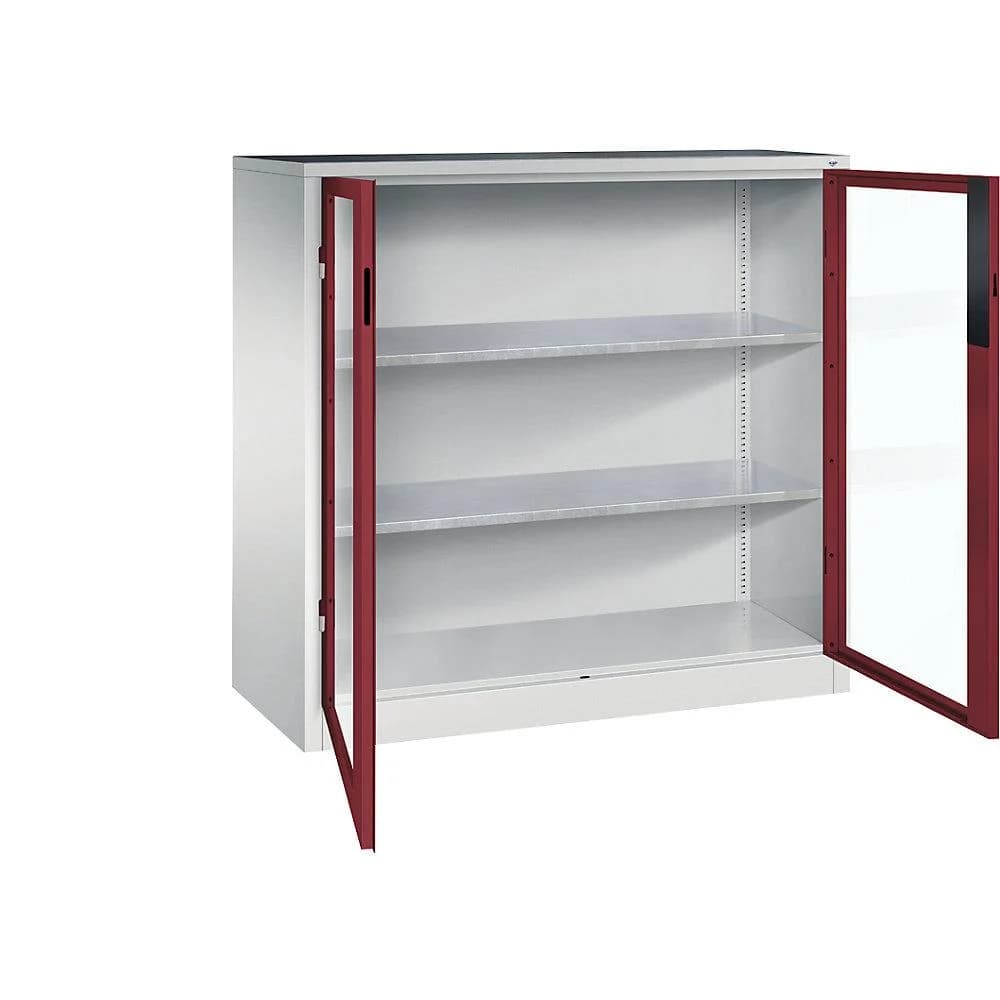 C+P Sichtfenster-Flügeltürschrank lichtgrau/rubinrot
