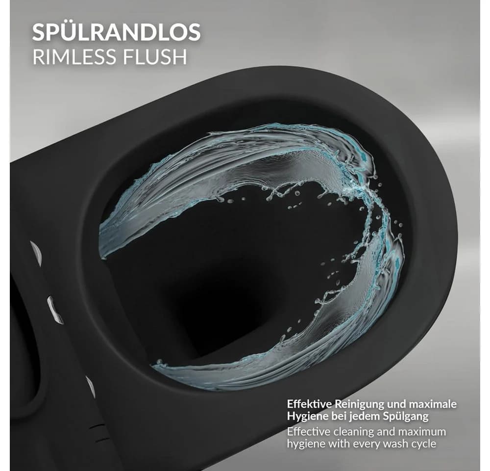 LuxeBath Wand-WC Spülrandlos Schwarz matt mit Softclose WC-Sitz - Bild 5