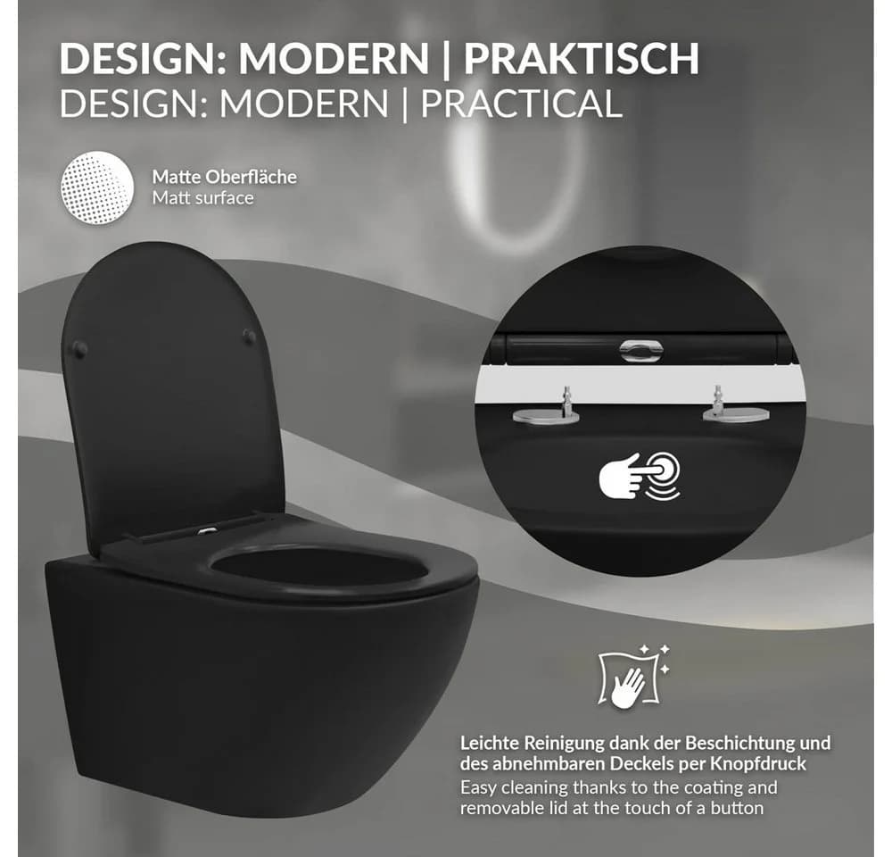 LuxeBath Spülrandloses Hänge-WC Schwarz Matt mit Softclose-Sitz - Bild 3
